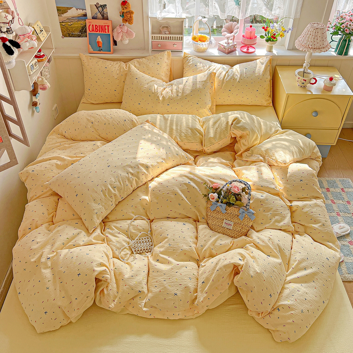 91家纺网 家纺一手货源 找家纺 仟人梦 2026新款云感双层纱印花四件套 冰淇凌