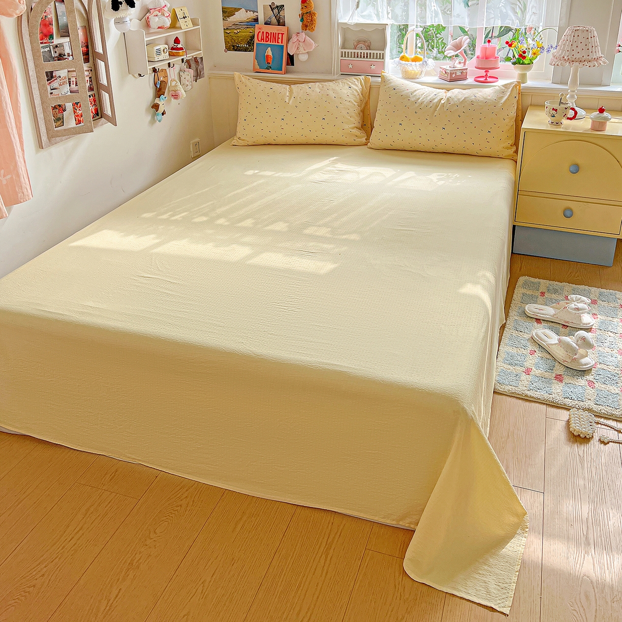 91家纺网 家纺一手货源 找家纺 仟人梦 2026新款云感双层纱印花四件套 冰淇凌