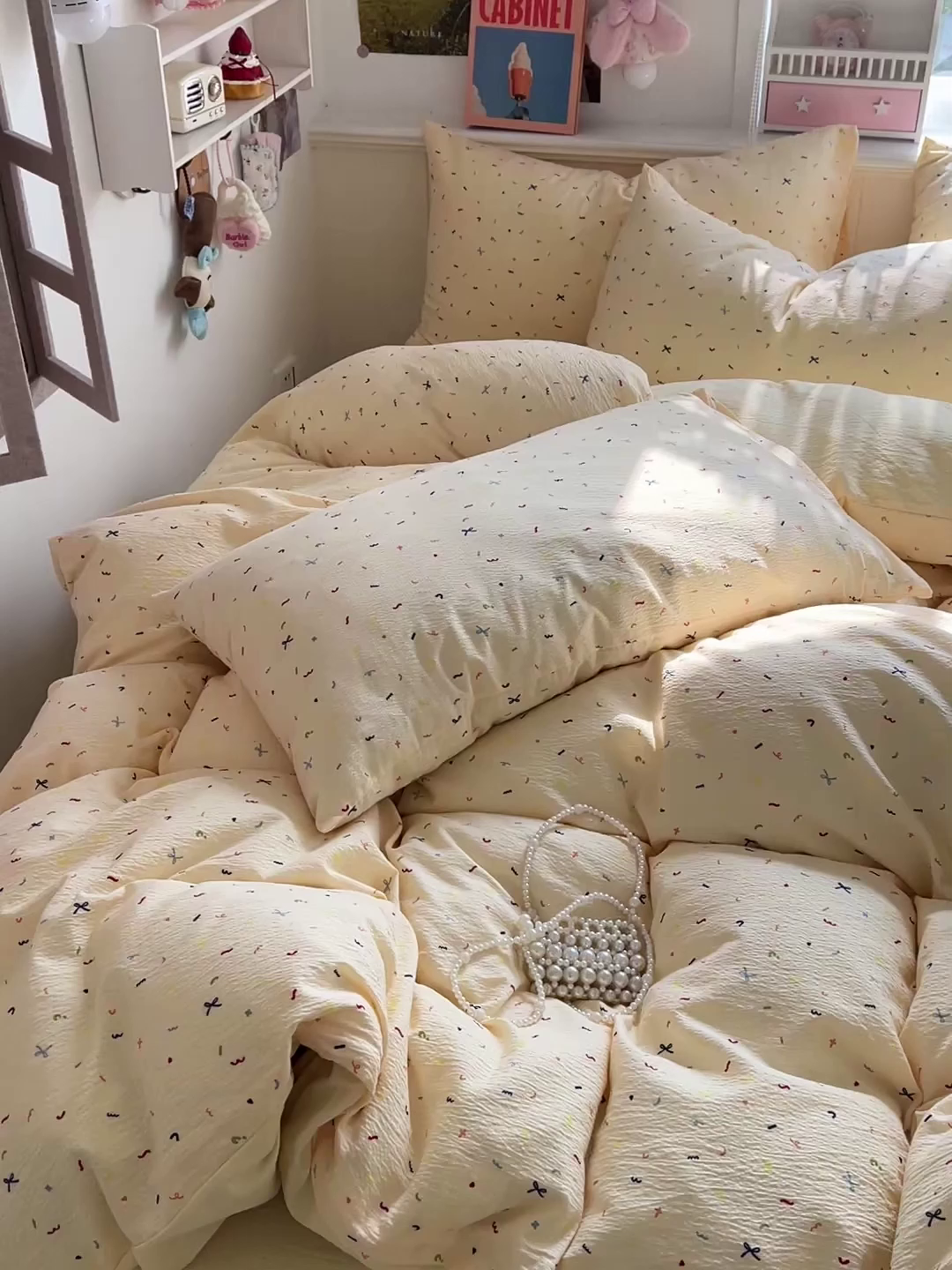 91家纺网 家纺一手货源 找家纺 仟人梦 2026新款云感双层纱印花四件套 冰淇凌