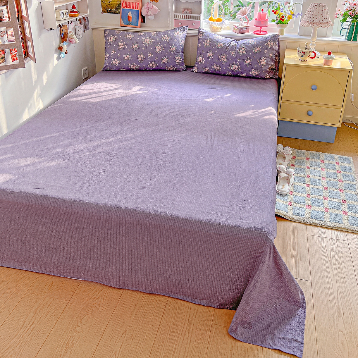 91家纺网 家纺一手货源 找家纺 仟人梦 2026新款云感双层纱印花四件套 豆蔻