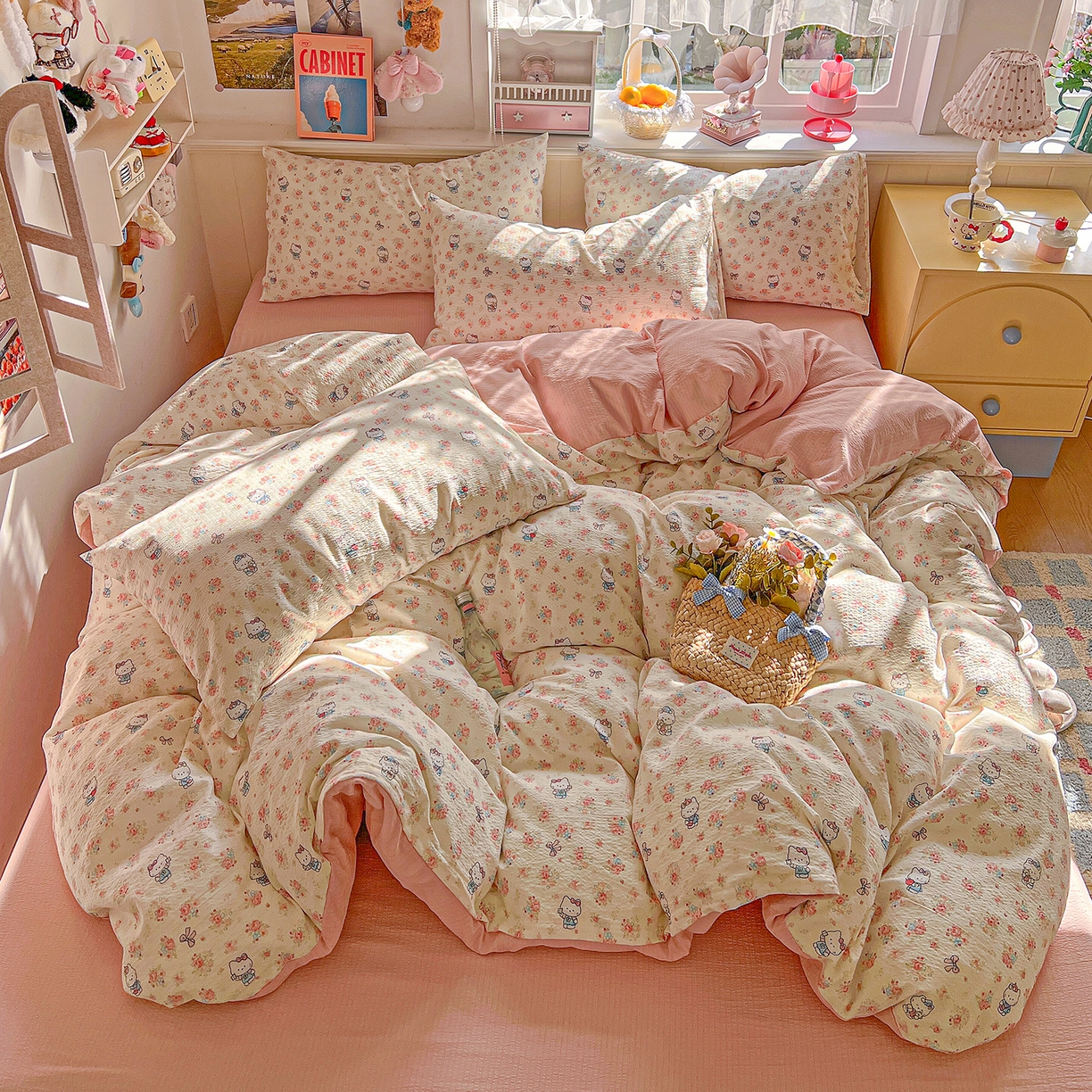 91家纺网 家纺一手货源 找家纺 仟人梦 2026新款云感双层纱印花四件套 凯迪猫