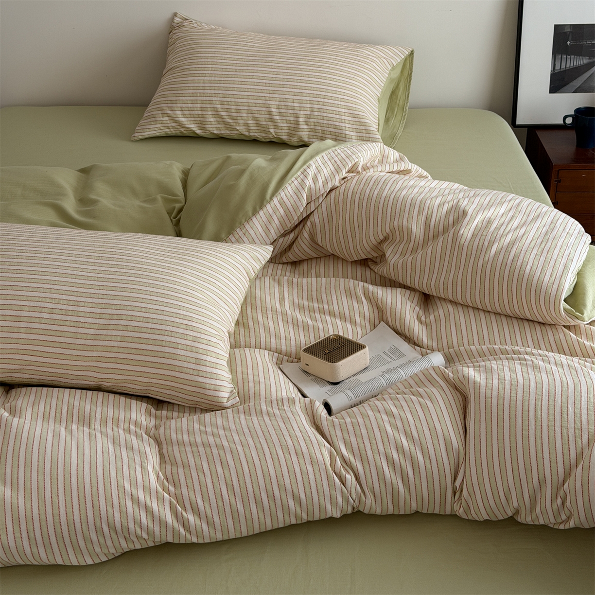 91家纺网 家纺一手货源 找家纺 玛奇朵 2026新款全棉双层纱提花四件套-威尼斯系列  (会员-10） 威尼斯-绿