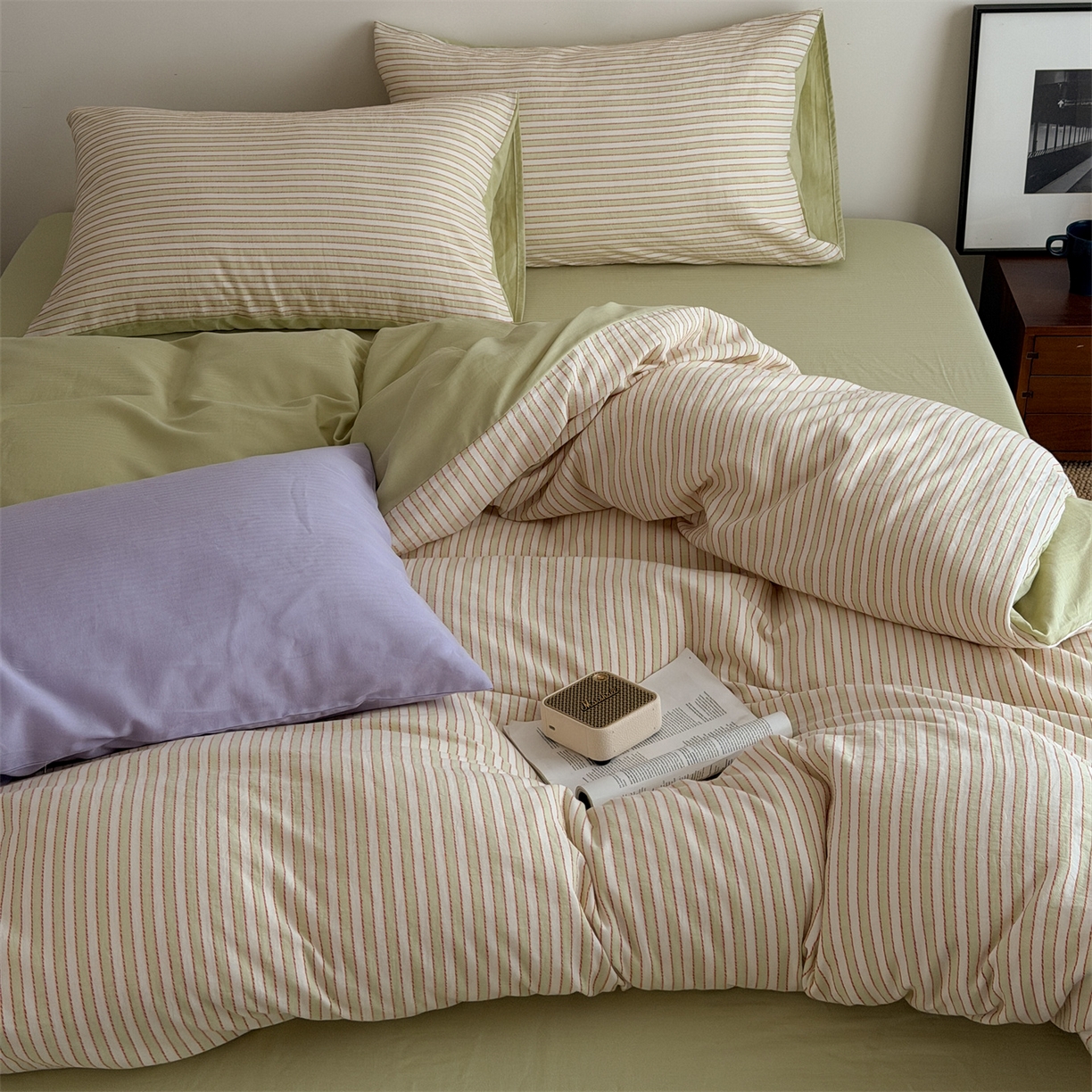 91家纺网 家纺一手货源 找家纺 玛奇朵 2026新款全棉双层纱提花四件套-威尼斯系列  (会员-10） 威尼斯-绿