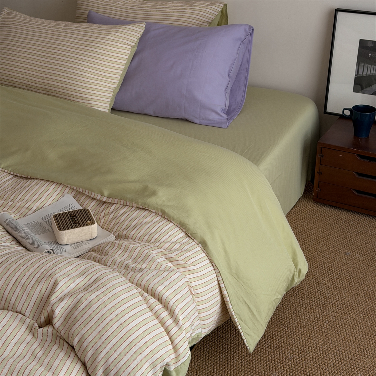 91家纺网 家纺一手货源 找家纺 玛奇朵 2026新款全棉双层纱提花四件套-威尼斯系列  (会员-10） 威尼斯-绿