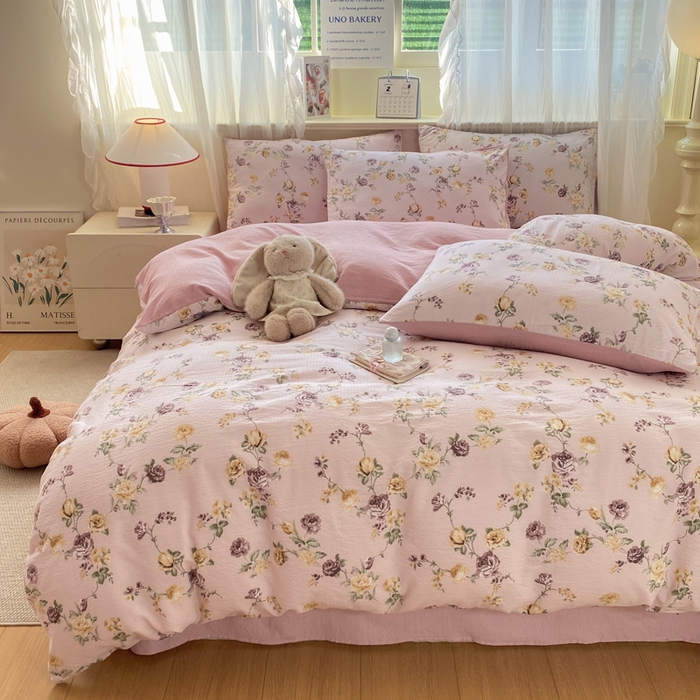 91家纺网 家纺一手货源 找家纺 （总）红日子纺织品  2026春夏新款云感小清新皱皱纱四件套