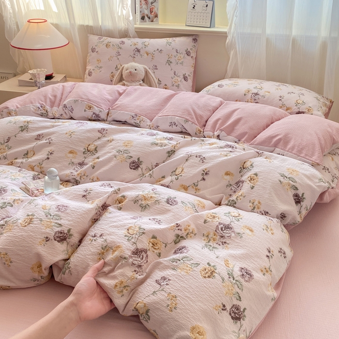 91家纺网 家纺一手货源 找家纺 （总）红日子纺织品  2026春夏新款云感小清新皱皱纱四件套