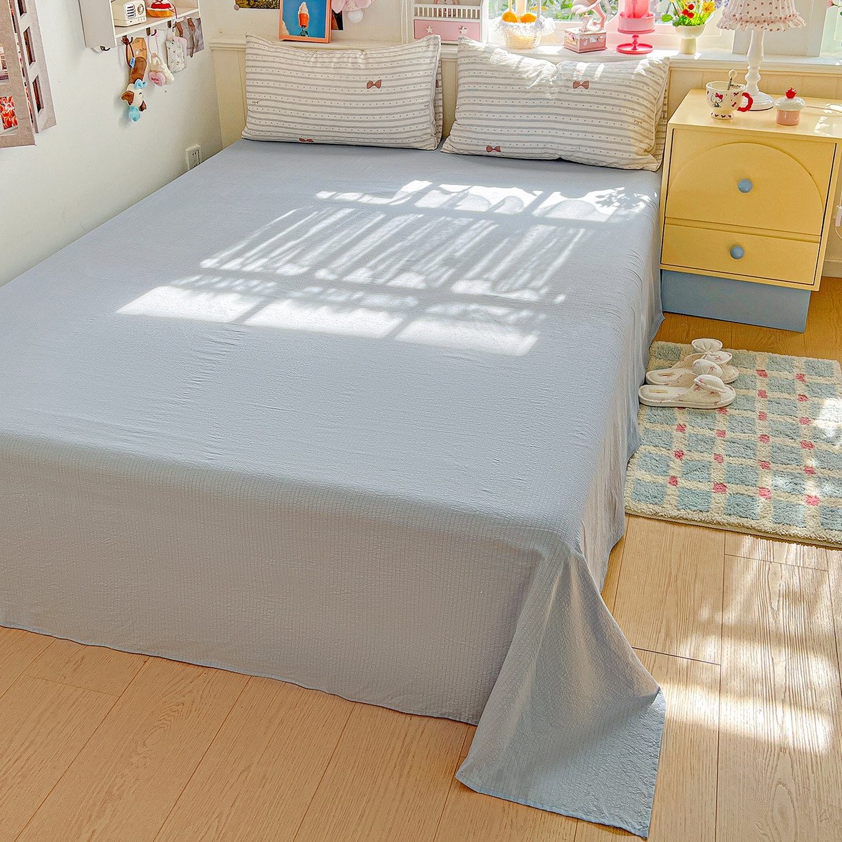 91家纺网 家纺一手货源 找家纺 仟人梦 2026新款云感双层纱印花四件套 清新条纹