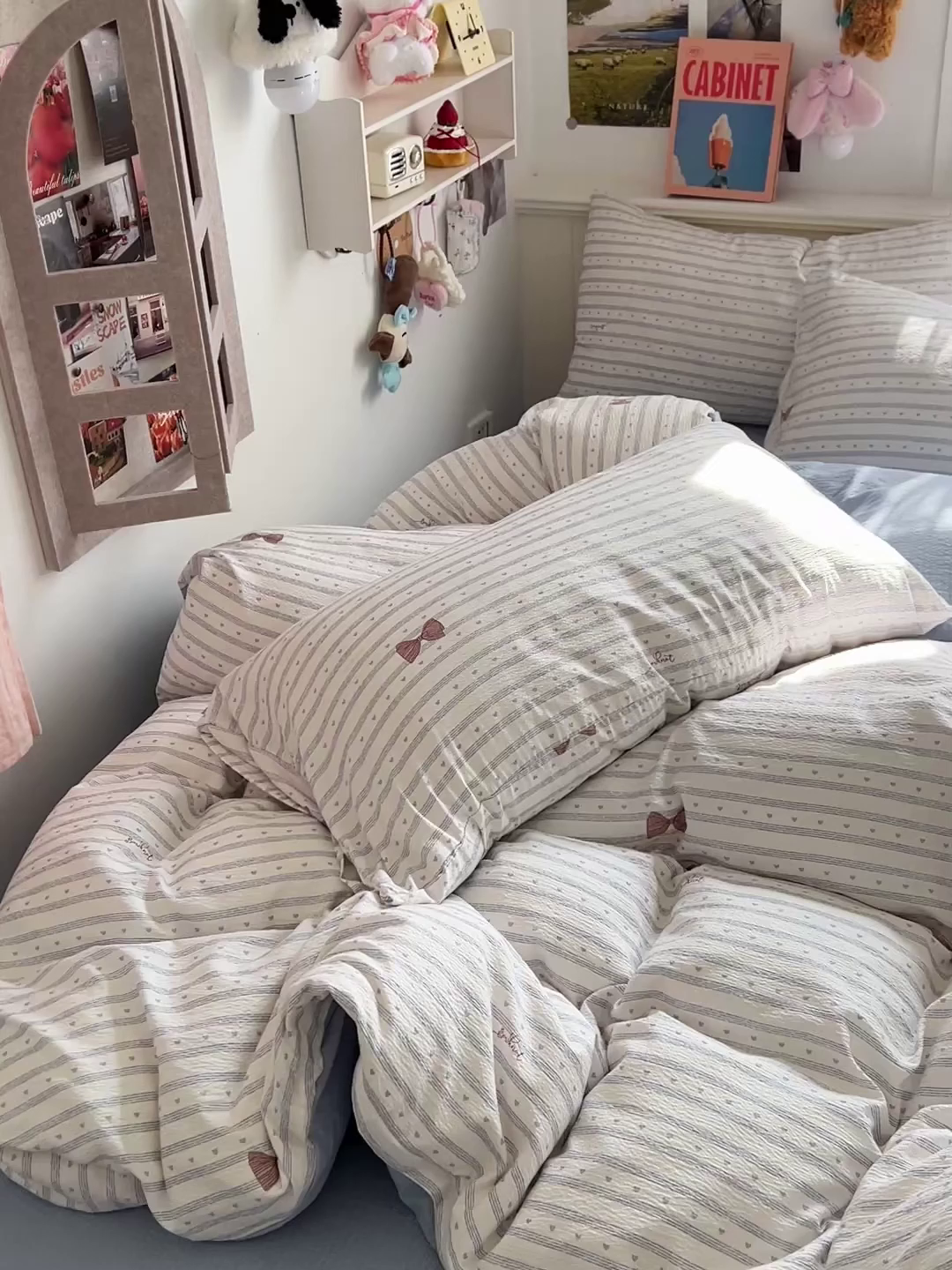 91家纺网 家纺一手货源 找家纺 仟人梦 2026新款云感双层纱印花四件套 清新条纹