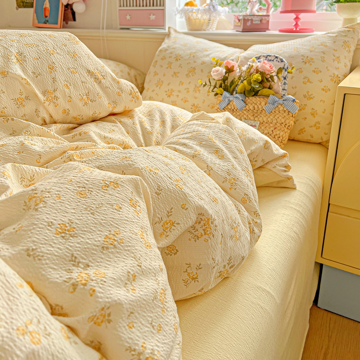 91家纺网 家纺一手货源 找家纺 仟人梦 2026新款云感双层纱印花四件套 舒芙蕾