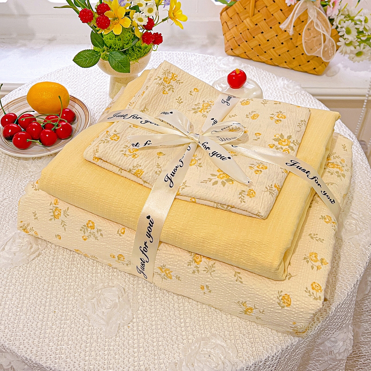 91家纺网 家纺一手货源 找家纺 仟人梦 2026新款云感双层纱印花四件套 舒芙蕾