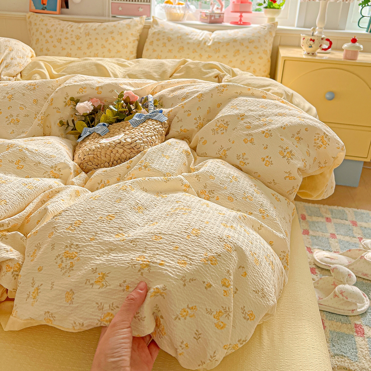 91家纺网 家纺一手货源 找家纺 仟人梦 2026新款云感双层纱印花四件套 舒芙蕾