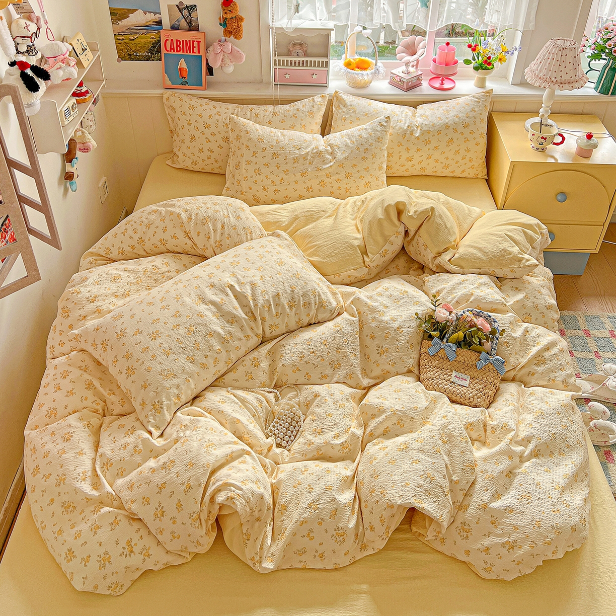 91家纺网 家纺一手货源 找家纺 仟人梦 2026新款云感双层纱印花四件套 舒芙蕾