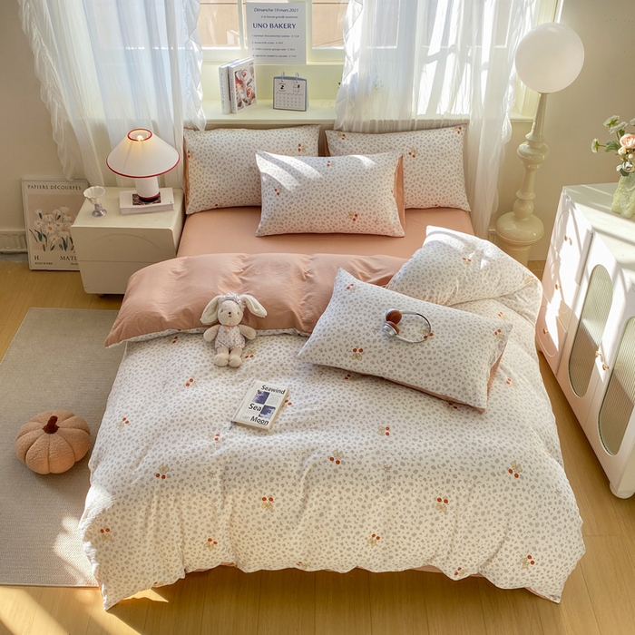 91家纺网 家纺一手货源 找家纺 红日子纺织品  2026春夏新款云感小清新皱皱纱四件套 秘密花园