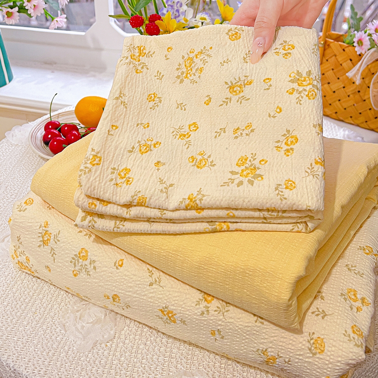 91家纺网 家纺一手货源 找家纺 仟人梦 2026新款云感双层纱印花四件套 舒芙蕾