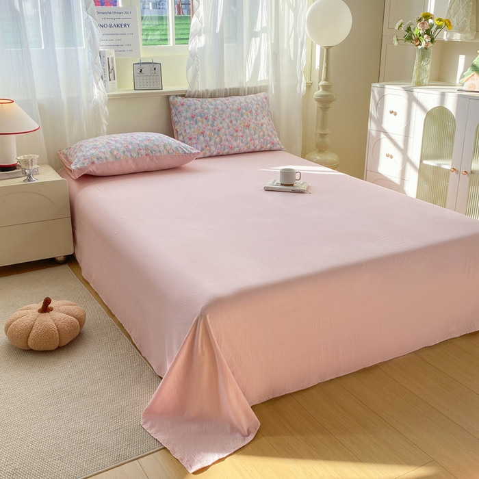 91家纺网 家纺一手货源 找家纺 红日子纺织品  2026春夏新款云感小清新皱皱纱四件套 浓情郁金香