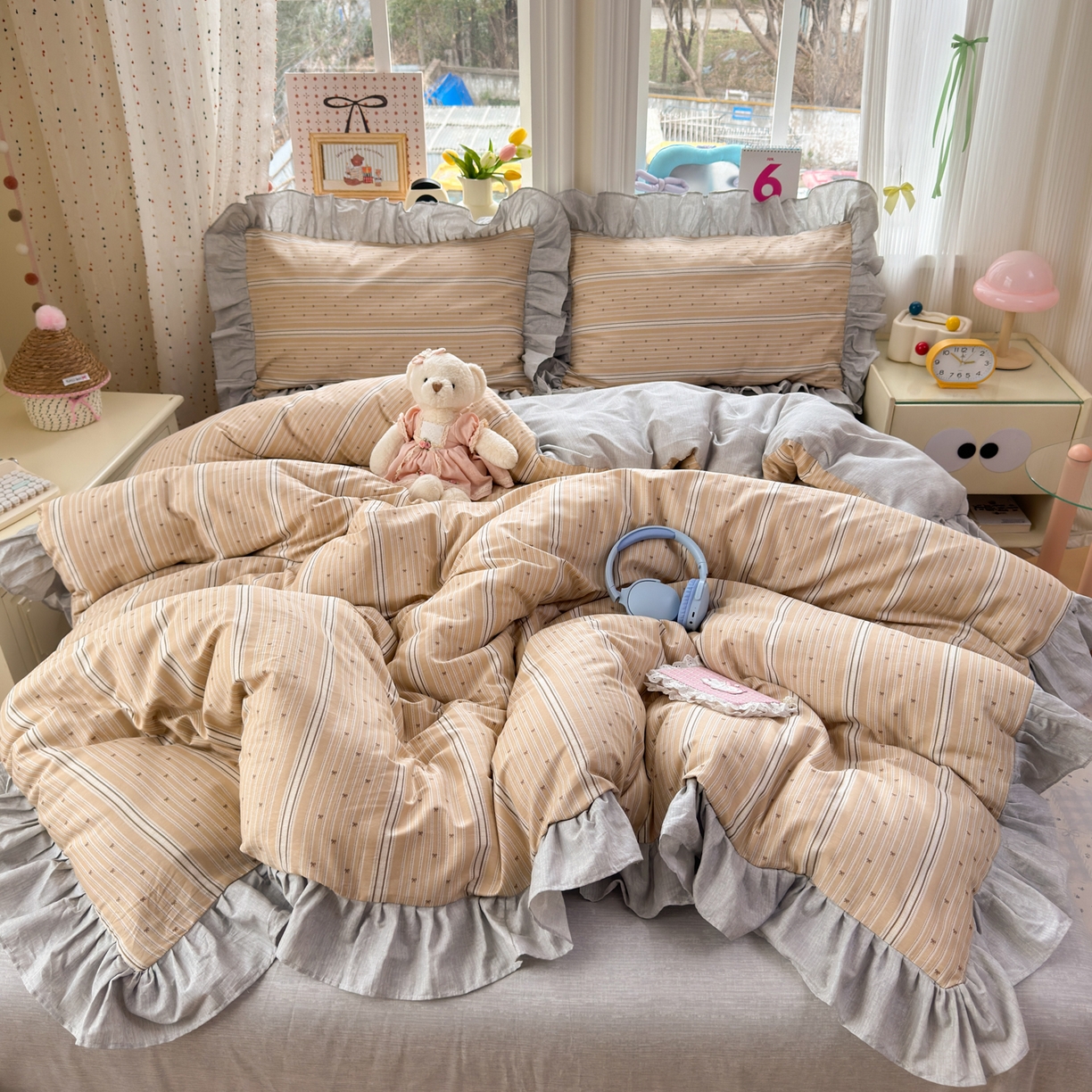 91家纺网 家纺一手货源 找家纺 （总）乐童家纺 2026新款全棉纯棉花边四件套-简约风