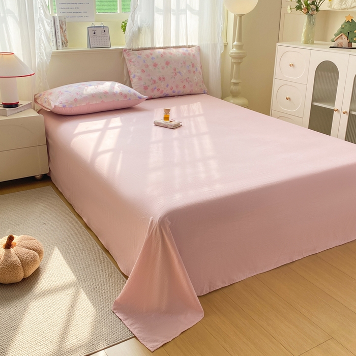 91家纺网 家纺一手货源 找家纺 红日子纺织品  2026春夏新款云感小清新皱皱纱四件套 山花烂漫