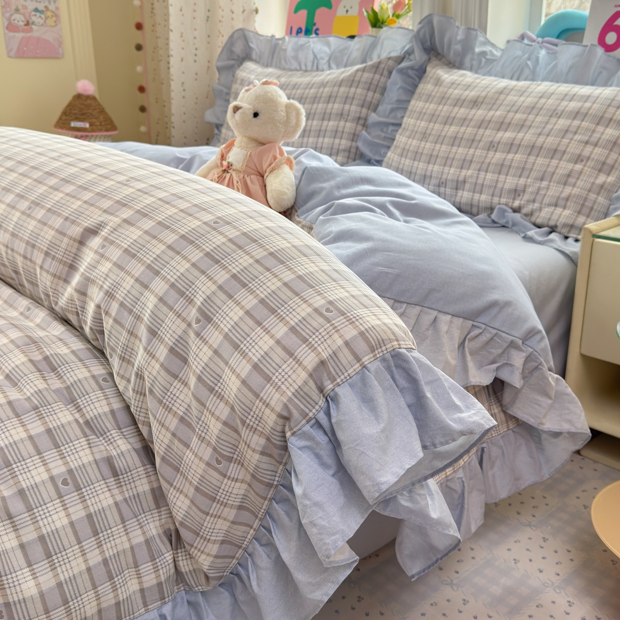 91家纺网 家纺一手货源 找家纺 （总）乐童家纺 2026新款全棉纯棉花边四件套-简约风