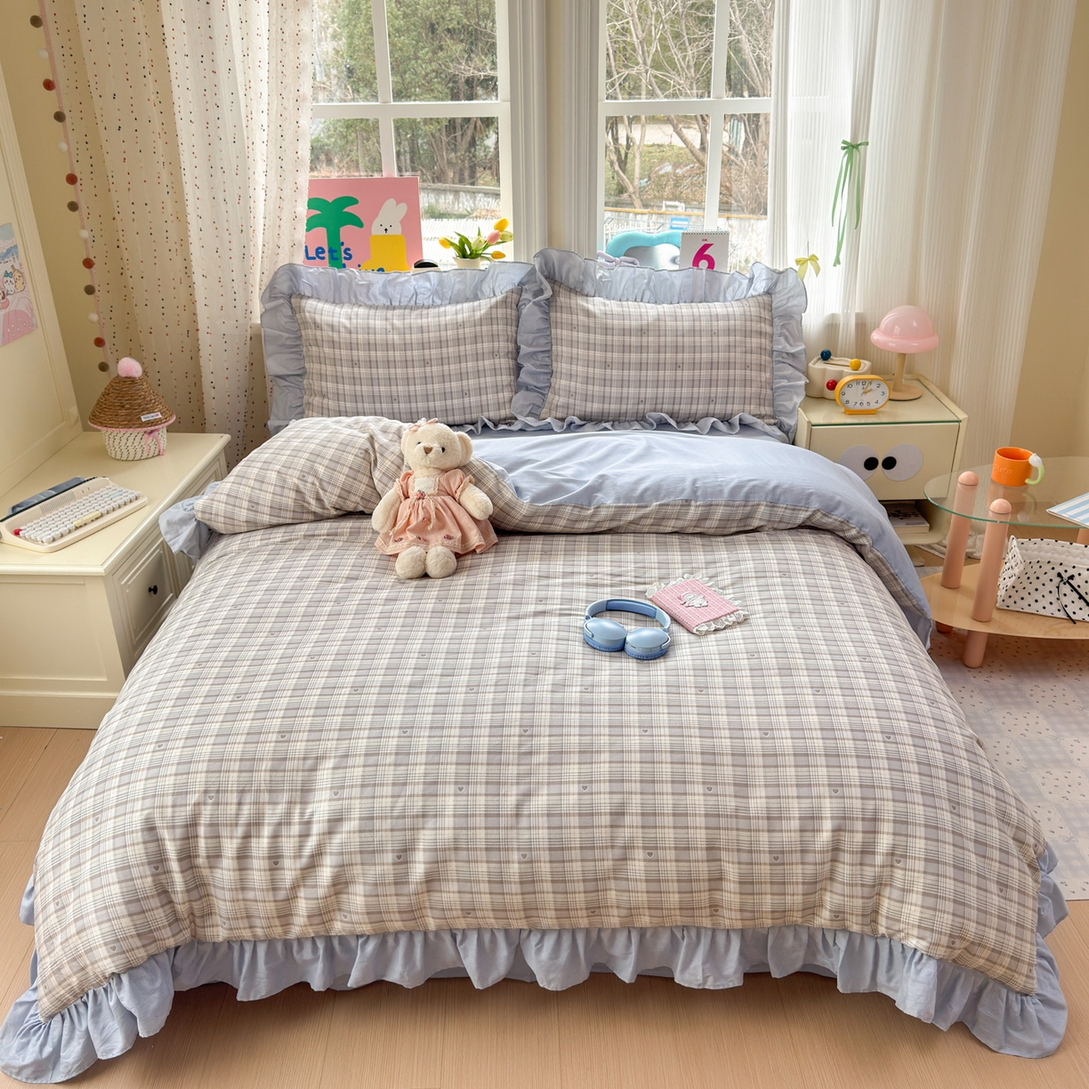 91家纺网 家纺一手货源 找家纺 乐童家纺 2026新款全棉纯棉花边四件套-简约风 坐标虹