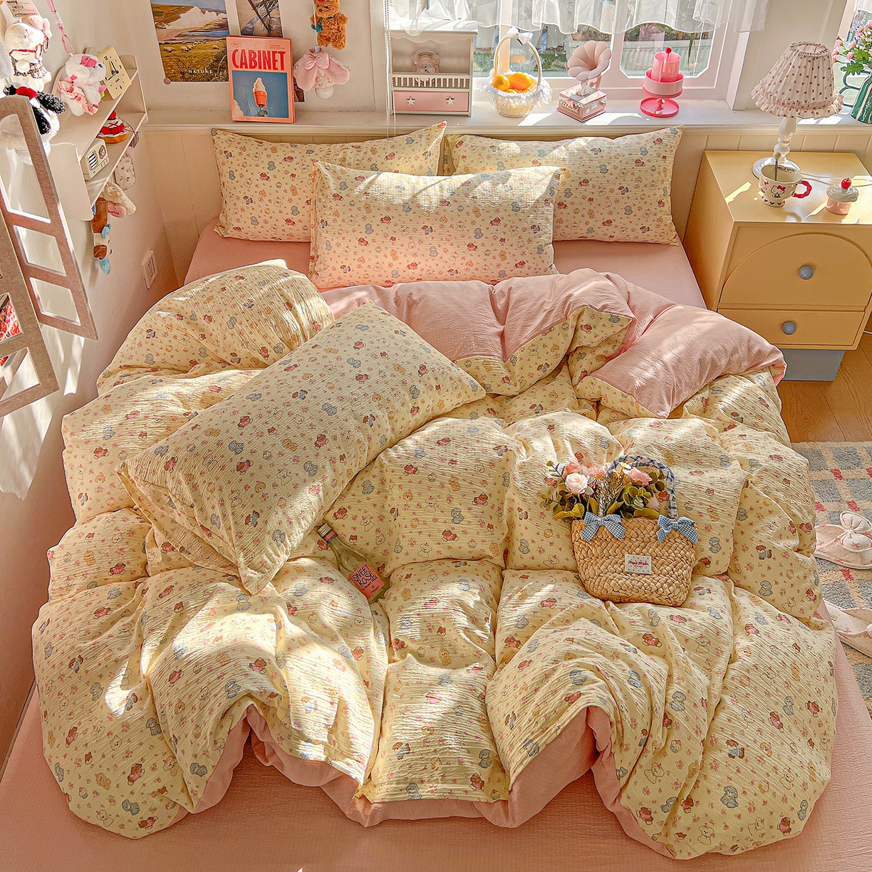 91家纺网 家纺一手货源 找家纺 仟人梦 2026新款云感双层纱印花四件套 西高地