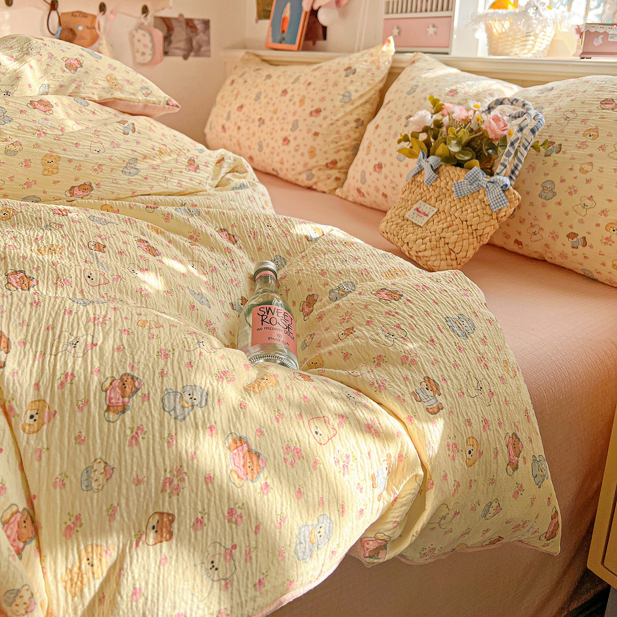 91家纺网 家纺一手货源 找家纺 仟人梦 2026新款云感双层纱印花四件套 西高地