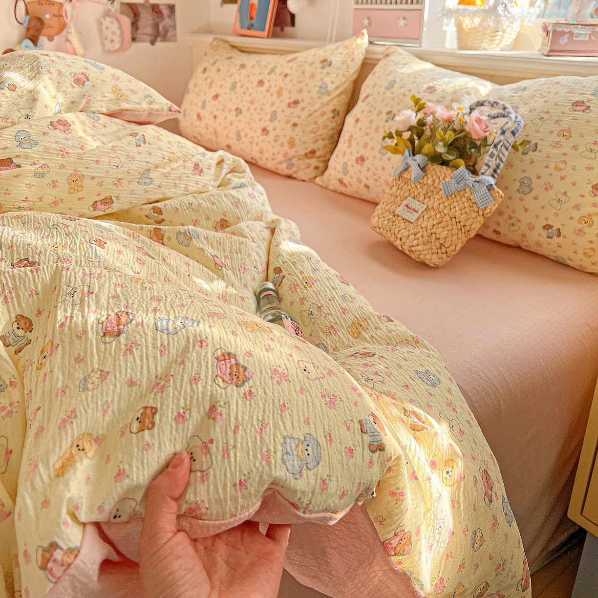 91家纺网 家纺一手货源 找家纺 仟人梦 2026新款云感双层纱印花四件套 西高地