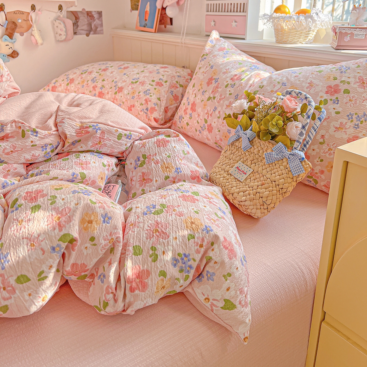 91家纺网 家纺一手货源 找家纺 仟人梦 2026新款云感双层纱印花四件套 云之瑶