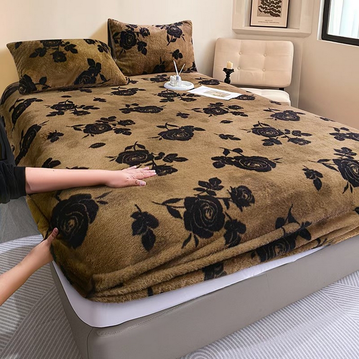 91家纺网 家纺一手货源 找家纺 梦纤绒 2026新款兔毛单品床笠单件床笠三件套 黑玫瑰棕