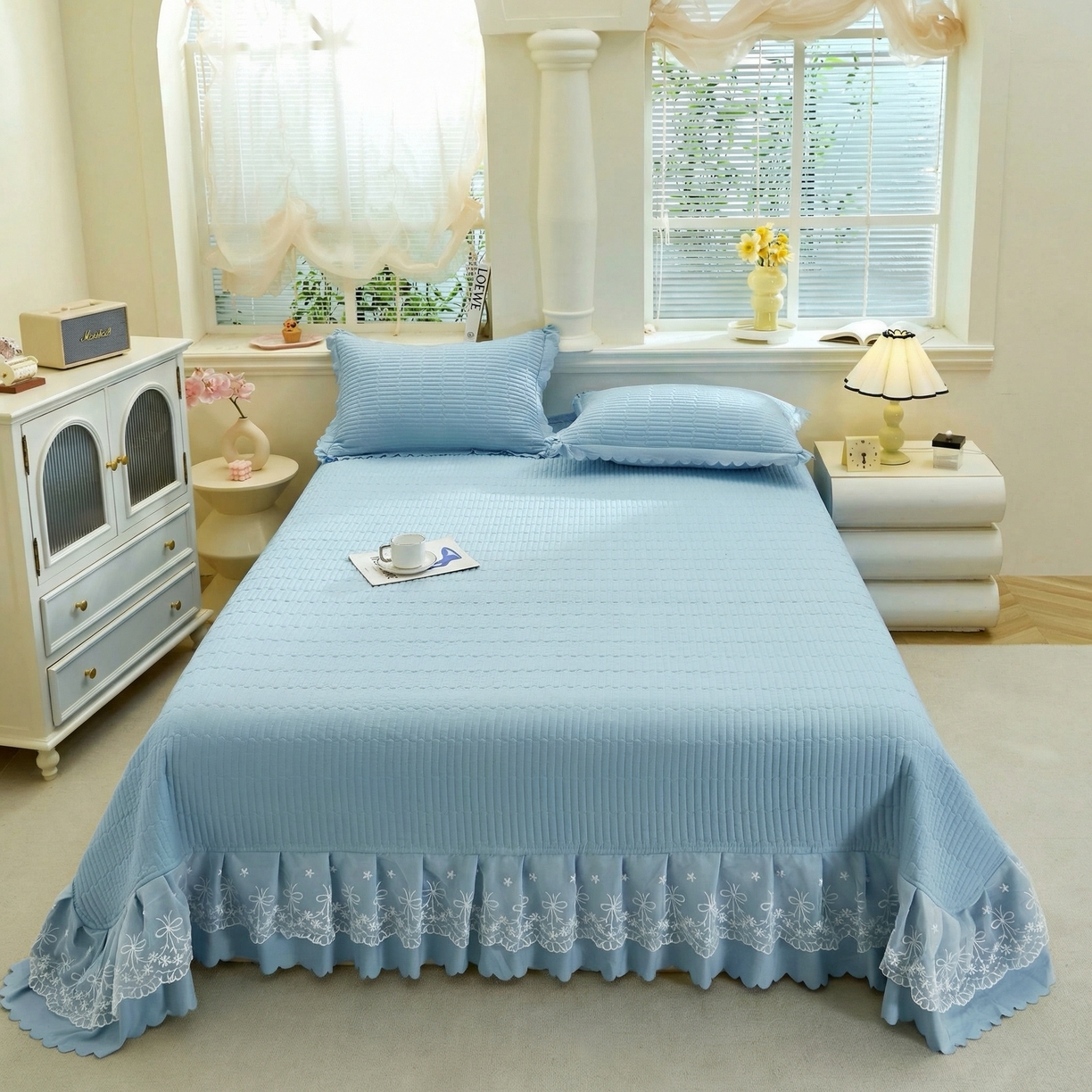 91家纺网 家纺一手货源 找家纺 （总）彩亿家纺 2026新款A类古法水洗仿棉蕾丝床盖三件套