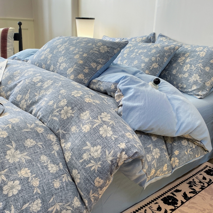 91家纺网 家纺一手货源 找家纺 红日子纺织品 2026春夏新款云感复古皱皱纱四件套 繁花-兰