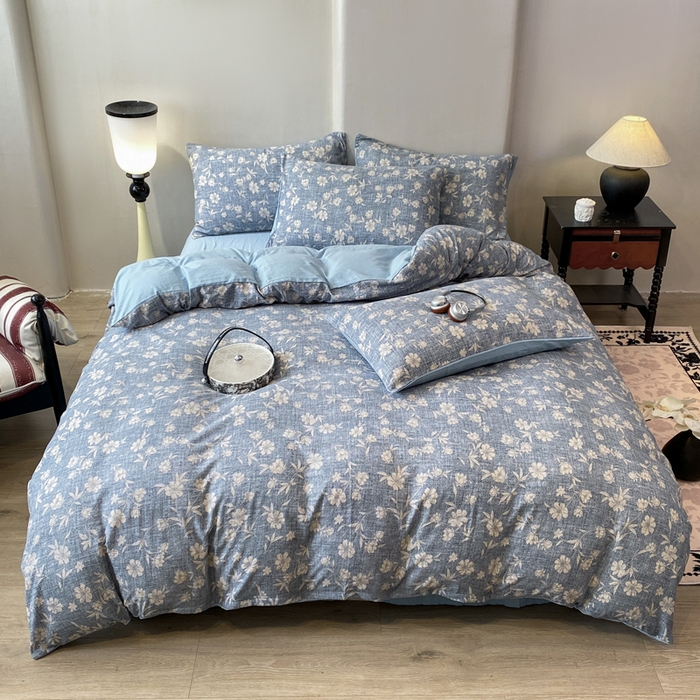 91家纺网 家纺一手货源 找家纺 红日子纺织品 2026春夏新款云感复古皱皱纱四件套 繁花-兰