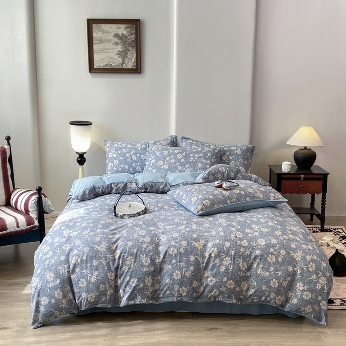 91家纺网 家纺一手货源 找家纺 红日子纺织品 2026春夏新款云感复古皱皱纱四件套 繁花-兰