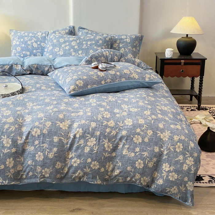 91家纺网 家纺一手货源 找家纺 红日子纺织品 2026春夏新款云感复古皱皱纱四件套 繁花-兰