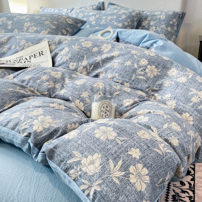 91家纺网 家纺一手货源 找家纺 红日子纺织品 2026春夏新款云感复古皱皱纱四件套 繁花-兰