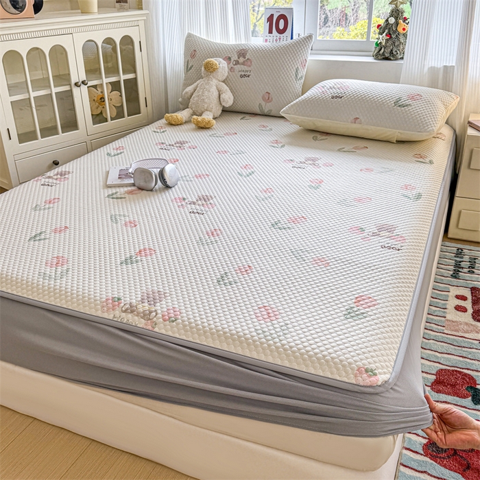 91家纺网 家纺一手货源 找家纺 （总）奥裕家纺 2026新款印花凉感云母凉感冰豆豆席床笠款凉席席子