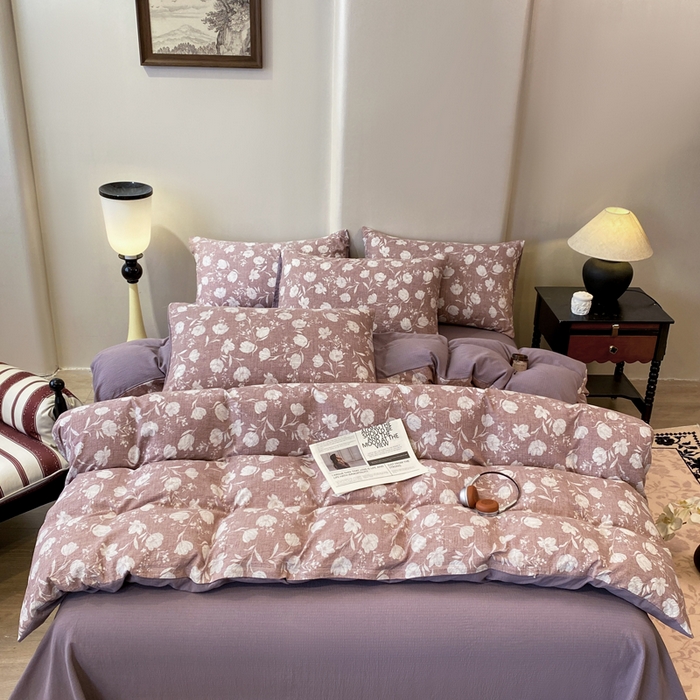 91家纺网 家纺一手货源 找家纺 红日子纺织品 2026春夏新款云感复古皱皱纱四件套 芳馨-豆沙