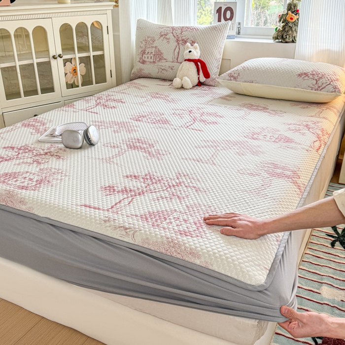 91家纺网 家纺一手货源 找家纺 （总）奥裕家纺 2026新款印花凉感云母凉感冰豆豆席床笠款凉席席子