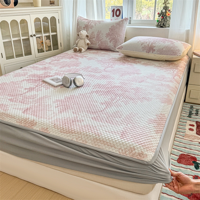 91家纺网 家纺一手货源 找家纺 （总）奥裕家纺 2026新款印花凉感云母凉感冰豆豆席床笠款凉席席子