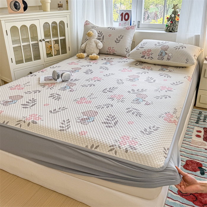 91家纺网 家纺一手货源 找家纺 （总）奥裕家纺 2026新款印花凉感云母凉感冰豆豆席床笠款凉席席子