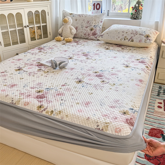 91家纺网 家纺一手货源 找家纺 （总）奥裕家纺 2026新款印花凉感云母凉感冰豆豆席床笠款凉席席子