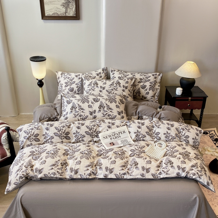 91家纺网 家纺一手货源 找家纺 红日子纺织品 2026春夏新款云感复古皱皱纱四件套 花都-卡