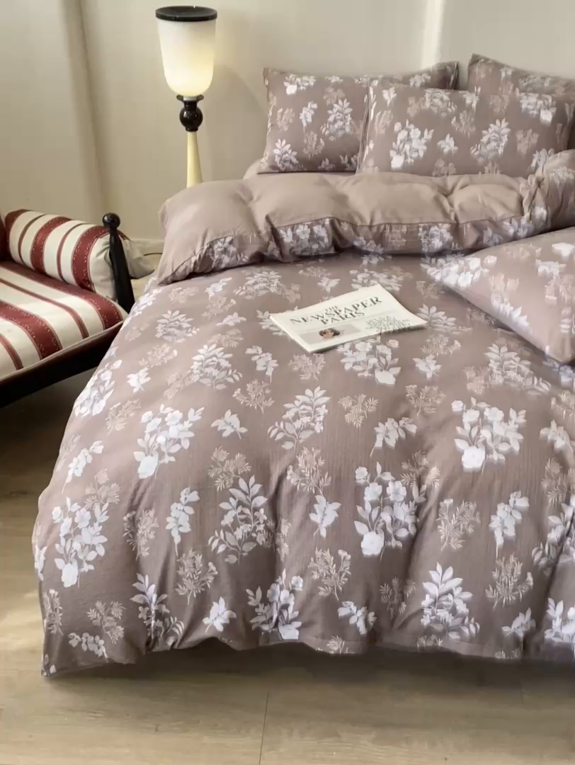 91家纺网 家纺一手货源 找家纺 红日子纺织品 2026春夏新款云感复古皱皱纱四件套 锦绣-卡