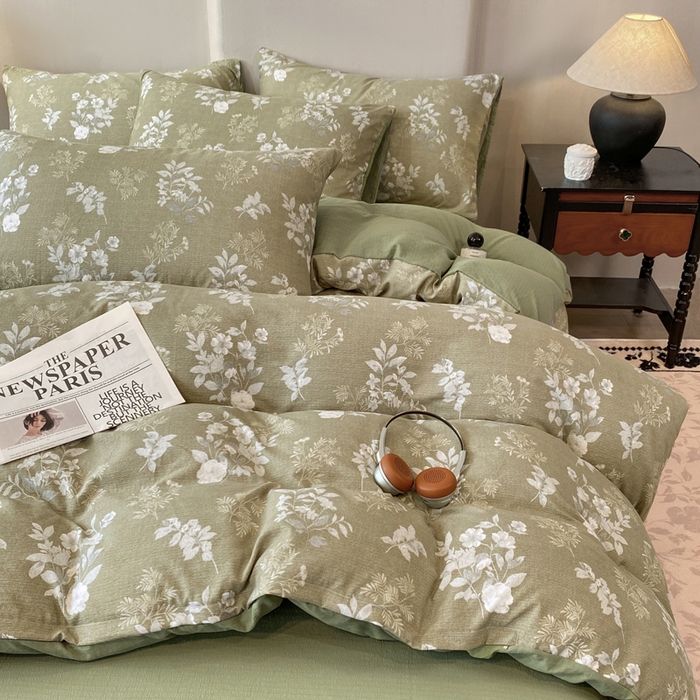 91家纺网 家纺一手货源 找家纺 红日子纺织品 2026春夏新款云感复古皱皱纱四件套 锦绣-绿