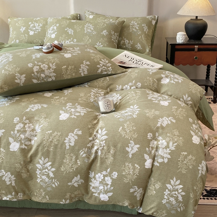 91家纺网 家纺一手货源 找家纺 红日子纺织品 2026春夏新款云感复古皱皱纱四件套 锦绣-绿