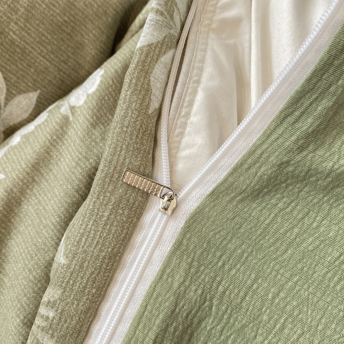 91家纺网 家纺一手货源 找家纺 红日子纺织品 2026春夏新款云感复古皱皱纱四件套 锦绣-绿