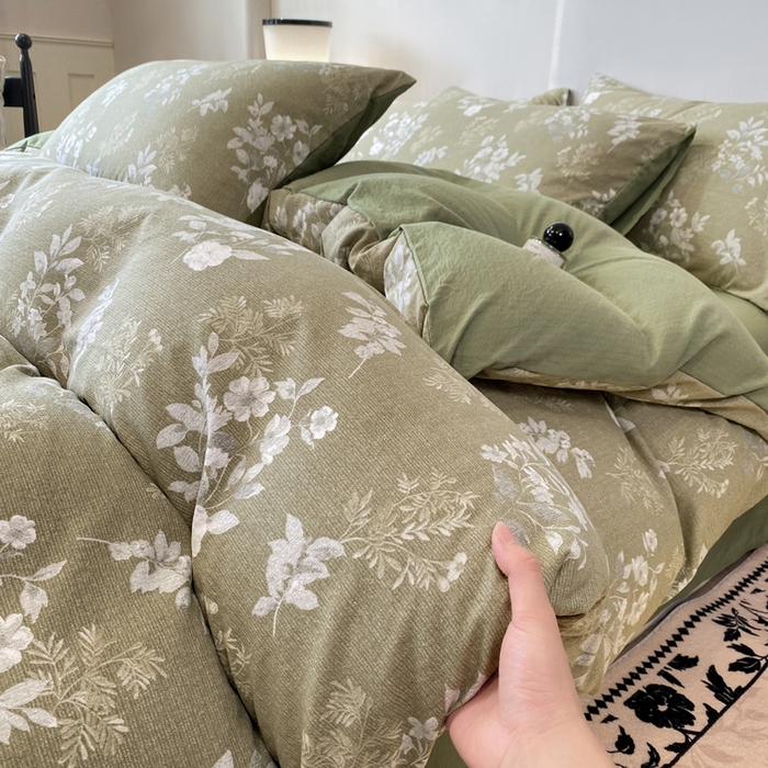 91家纺网 家纺一手货源 找家纺 红日子纺织品 2026春夏新款云感复古皱皱纱四件套 锦绣-绿