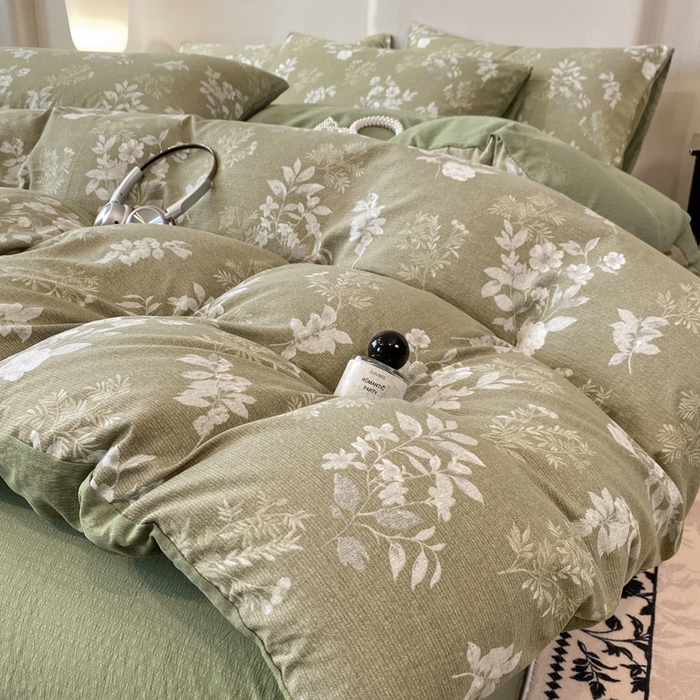 91家纺网 家纺一手货源 找家纺 红日子纺织品 2026春夏新款云感复古皱皱纱四件套 锦绣-绿