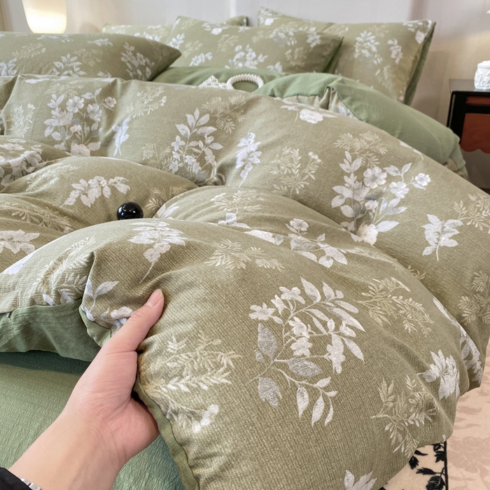 91家纺网 家纺一手货源 找家纺 红日子纺织品 2026春夏新款云感复古皱皱纱四件套 锦绣-绿