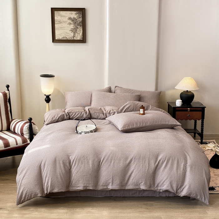 91家纺网 家纺一手货源 找家纺 红日子纺织品 2026春夏新款云感复古皱皱纱四件套 卡夏-卡