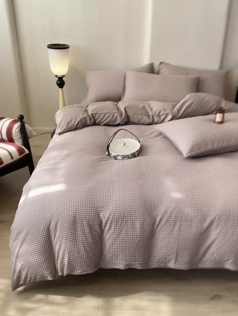 91家纺网 家纺一手货源 找家纺 红日子纺织品 2026春夏新款云感复古皱皱纱四件套 卡夏-卡